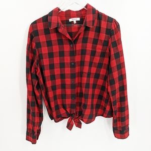 Madewell Red Buffalo Plaid Tie Front Flannel Shirt